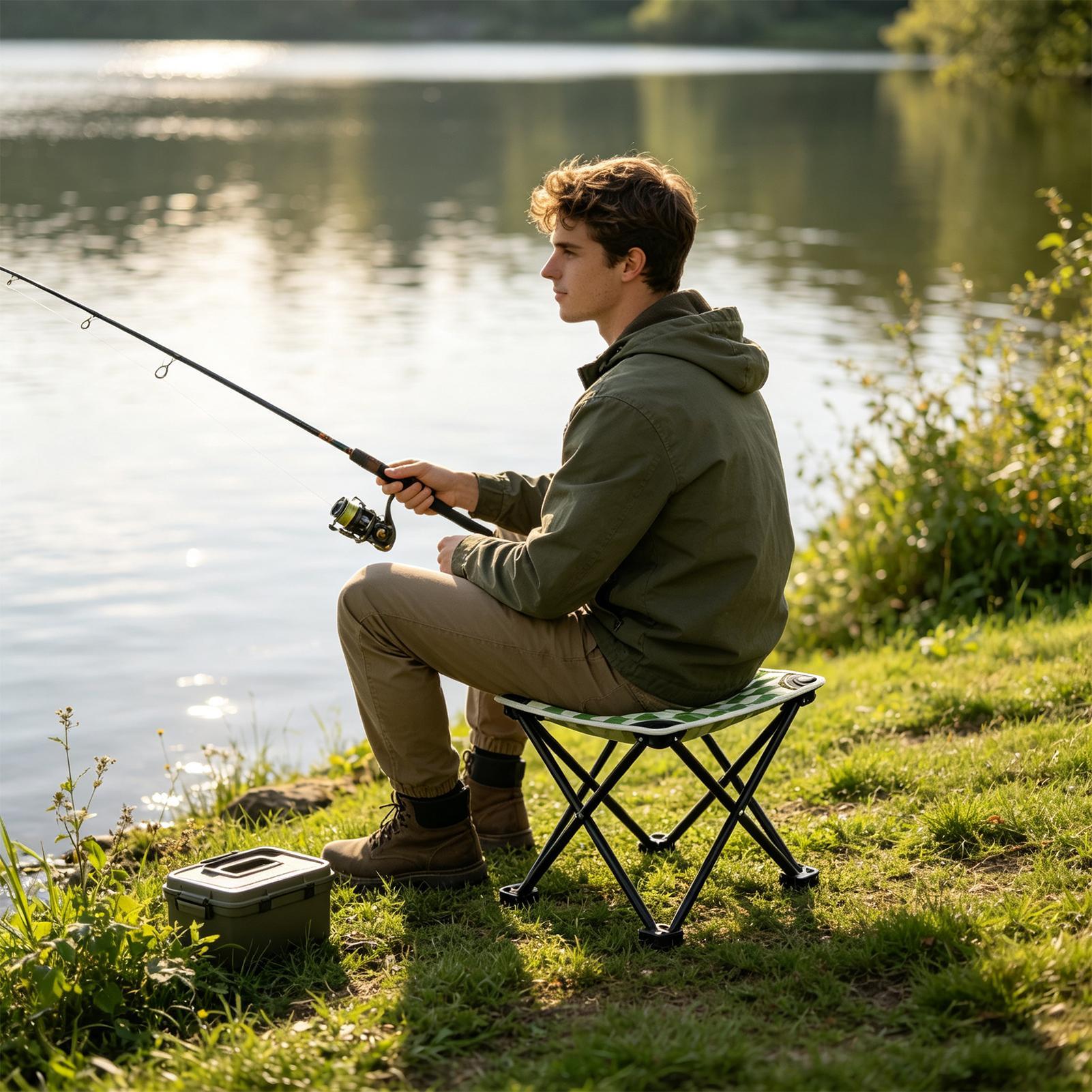 Fishing Backpack - كرسي صغير قابل للطي بتصميم مربعات،