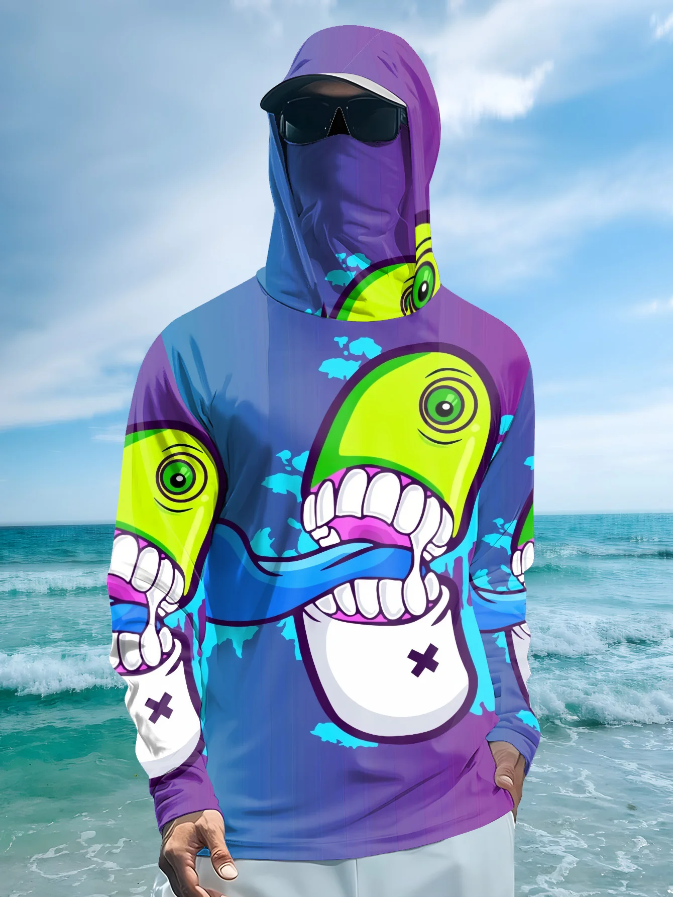 Fishing Hoodie - هودي صيد رجالي برسومات كرتونية لوحشية